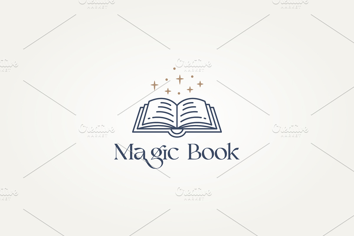 fantasy book magic star line art log, a Branding & Logo Template by Blazybone