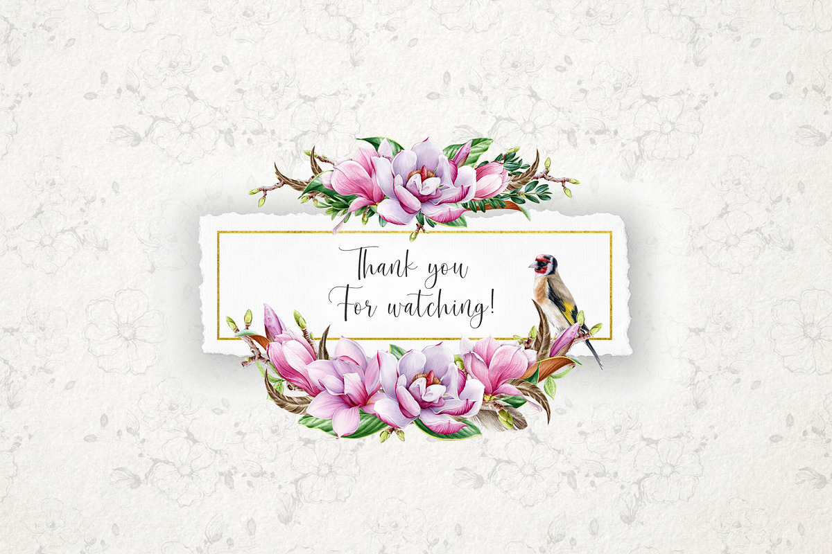 Pink Magnolia Watercolor Collection, a Decorative Illustration by AnitaPol (Photo 14 of 14)