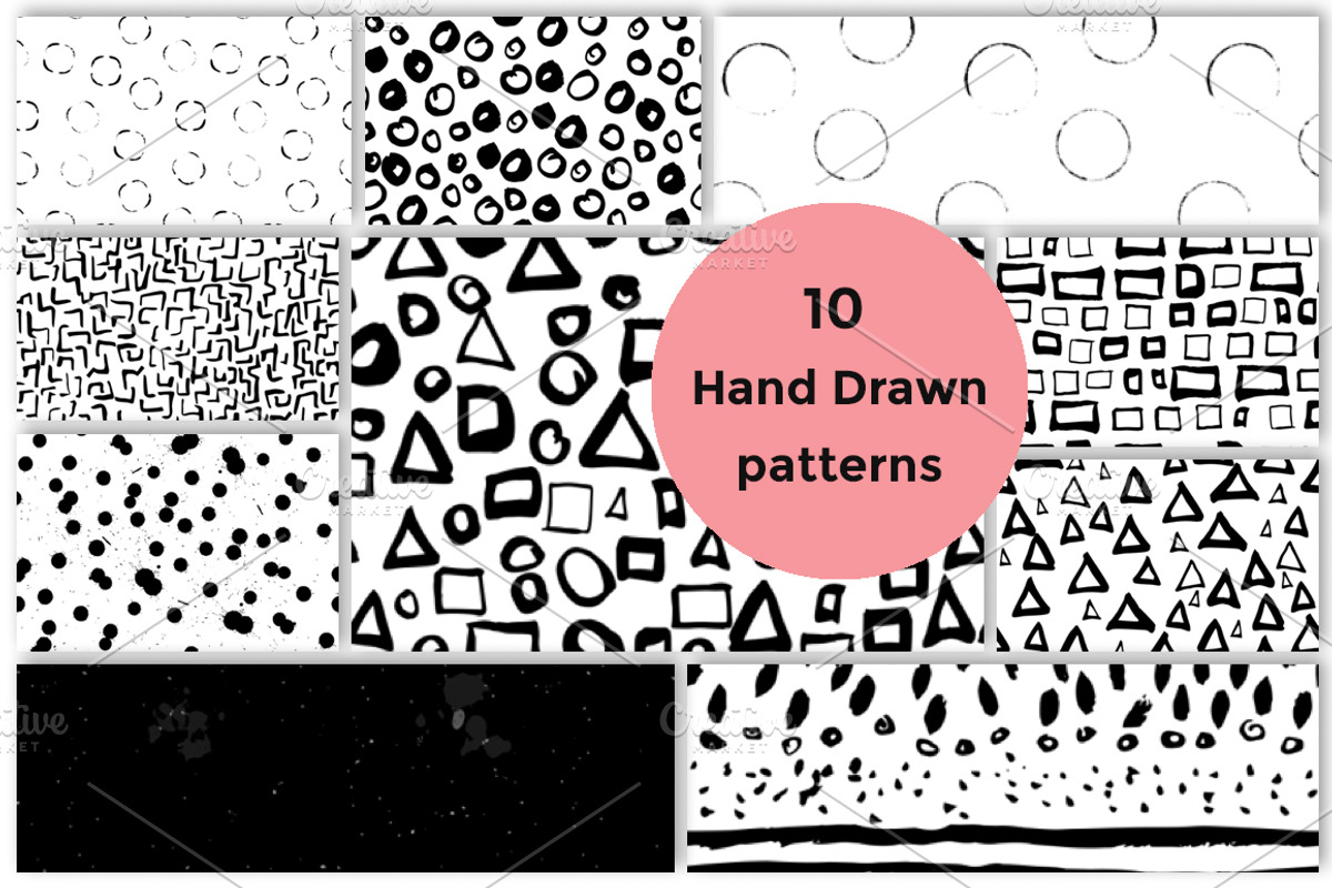 10 Hand Drawn seamless patterns set, a Pattern Graphic by ArtChamomile (Photo 1 of 4)