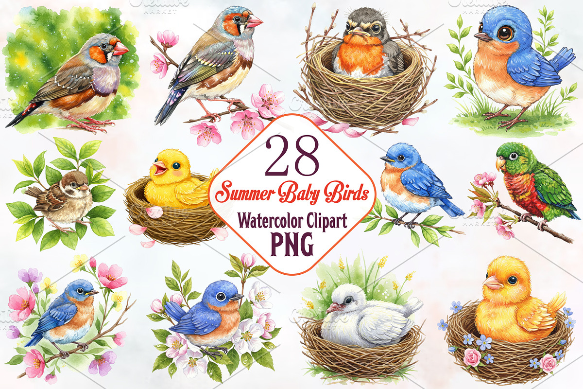 Summer Baby Birds Clipart, an Illustration by RobertsArt (Photo 1 of 7)