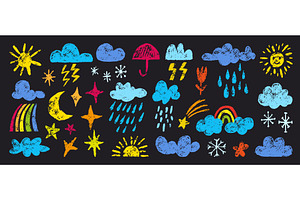 Crayon drawing weather elements, an Illustration by Valerie Bodnar