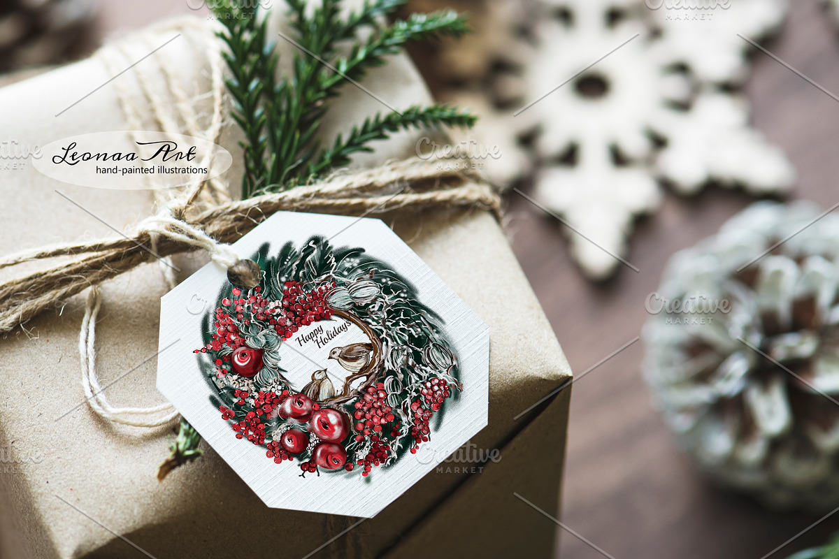 Merry Christmas Wreaths Clipart Set, a Seasonal Illustration by Leonaa art (Photo 17 of 21)