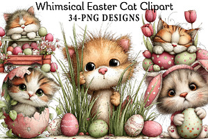 Whimsical Easter Cat Clipart, an Illustration by Daily.Designs