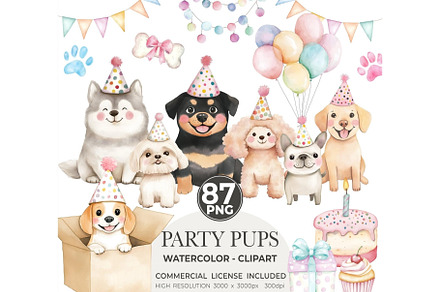 Party Pups Watercolor Clipart