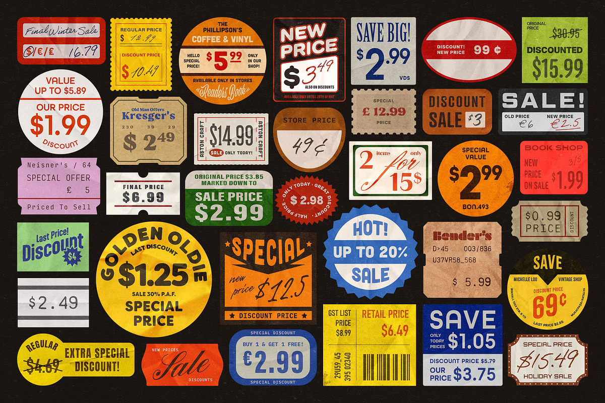 Vintage Price Stickers & Retail Tags, an Object Graphic by pixelbuddha.net (Photo 2 of 6)