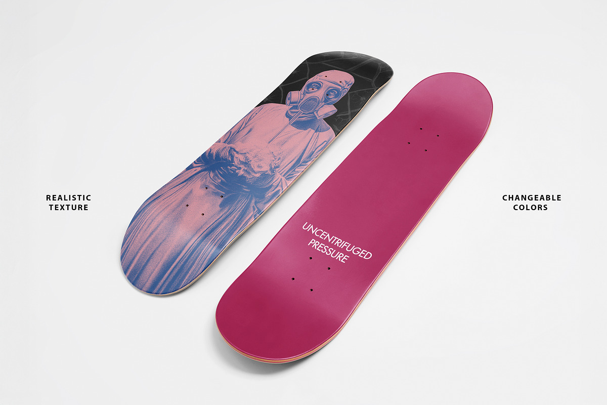 Realistic Skateboard Deck Mockup 9, a Product Mockup by Uncentrifuged Pressure (Photo 3 of 8)
