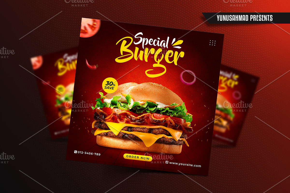 Fast Food Instagram Post Template, a Social Media Template by Yunus Ahmad (Photo 2 of 5)