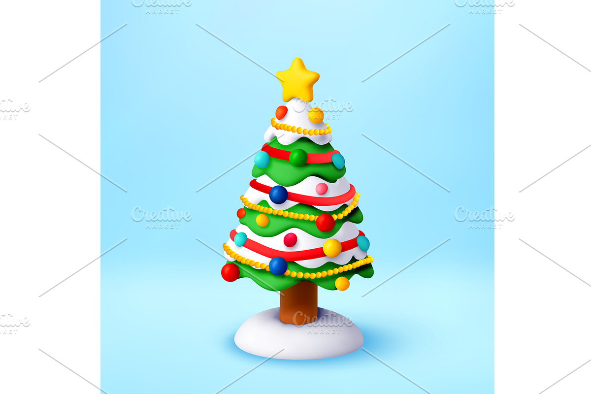 Cute 3d christmas tree decorated, an Object Illustration by Abscent