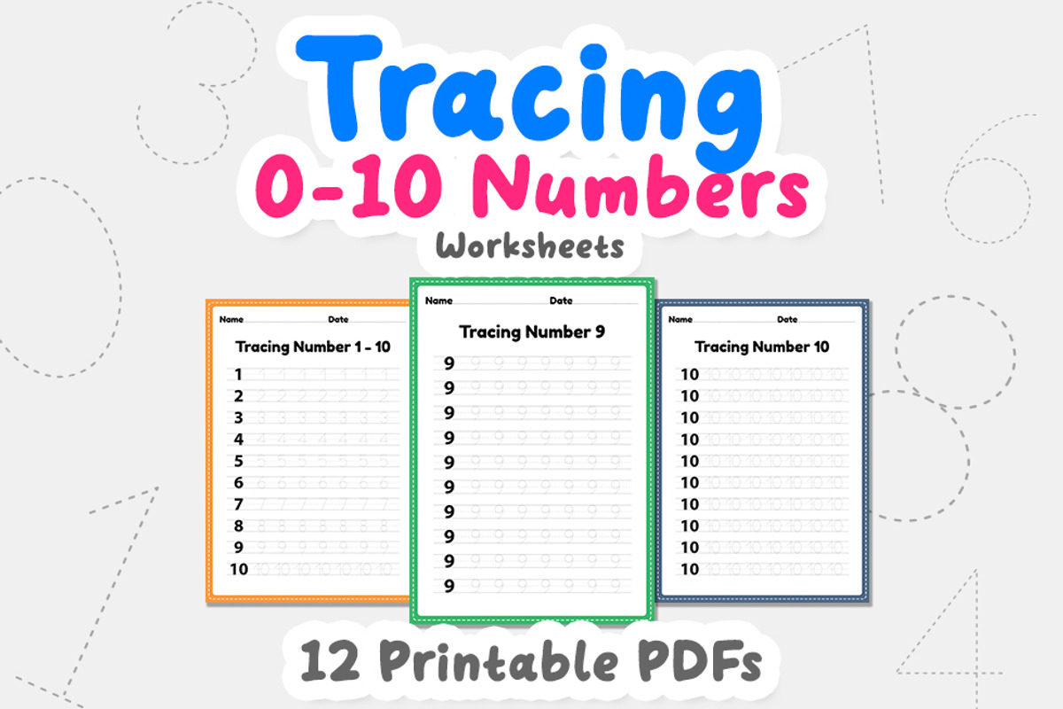 Tracing number 0, 1 to 10 worksheet, an Education Illustration by TukTuk Design (Photo 4 of 5)
