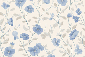 Seamless pattern with delicate blue flowers and intertwining branches, creating, a Photo by Studio ANNA