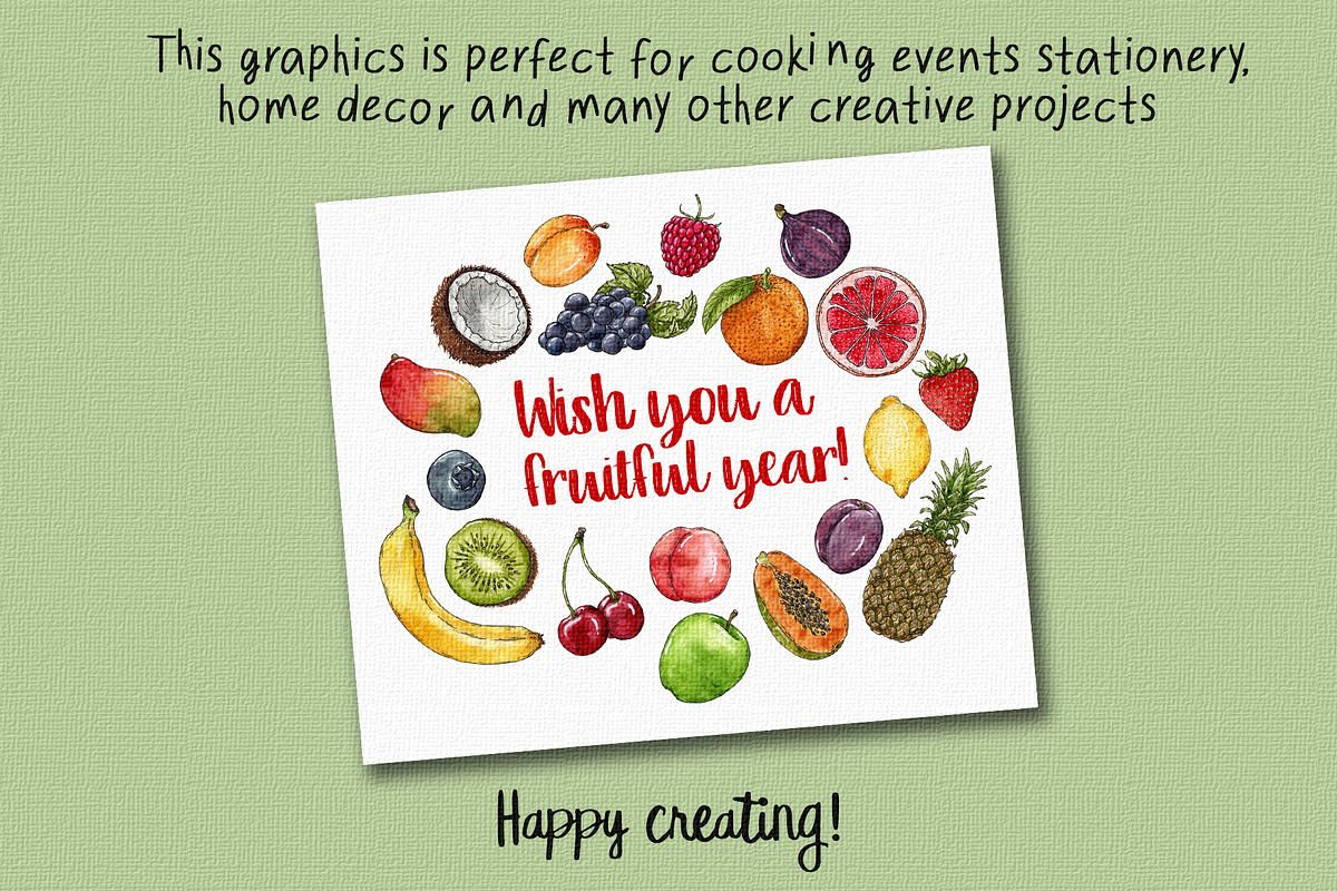 Fruits & berries watercolor clipart, an Object Graphic by Trinibis (Photo 4 of 4)