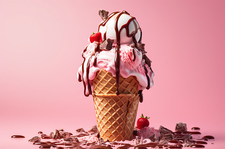 Tempting Strawberry-Chocolate Ice Cream in Pink Cone, a Food & Drink Photo by Iconogenic