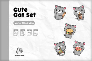 Cute Cat And Food Set.