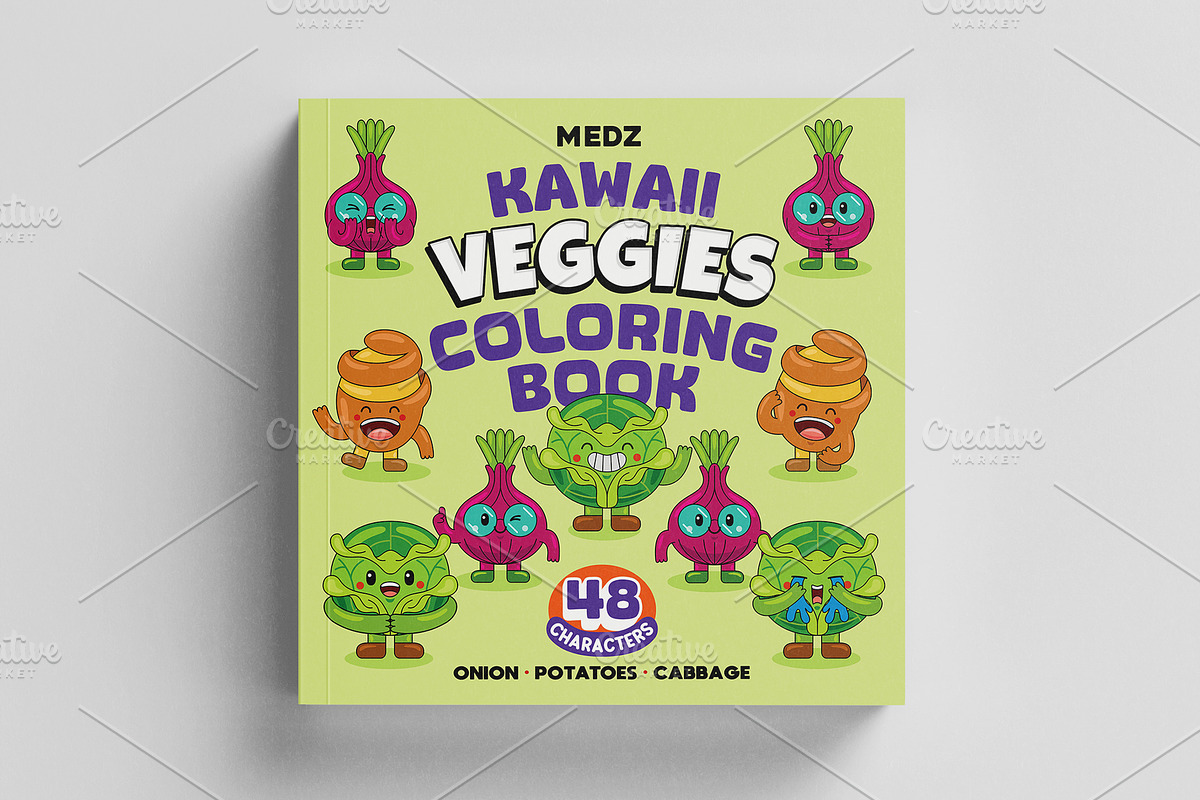 Kawaii Veggies Coloring Book 03, an Education Illustration by MEDZ (Photo 1 of 3)