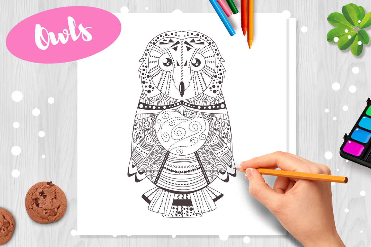 Owls. Coloring pages, a Background Graphic by Anna Violet (Photo 3 of 5)