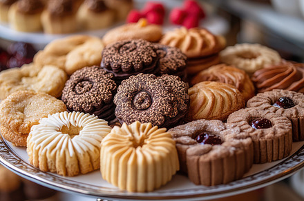 Assorted cookies on a silver platter, a Background Photo by Pixeness