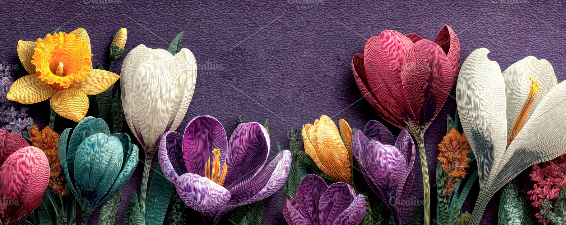 Colorful Spring Flowers Illustration with Daffodil Tulip Crocus, a Nature Photo by José Manuel Gelpi
