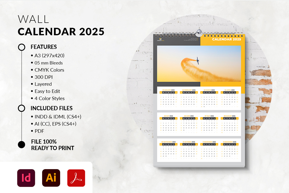 2025 A3 Wall Calendar Template, a Stationery Template by MstArtwork (Photo 2 of 6)