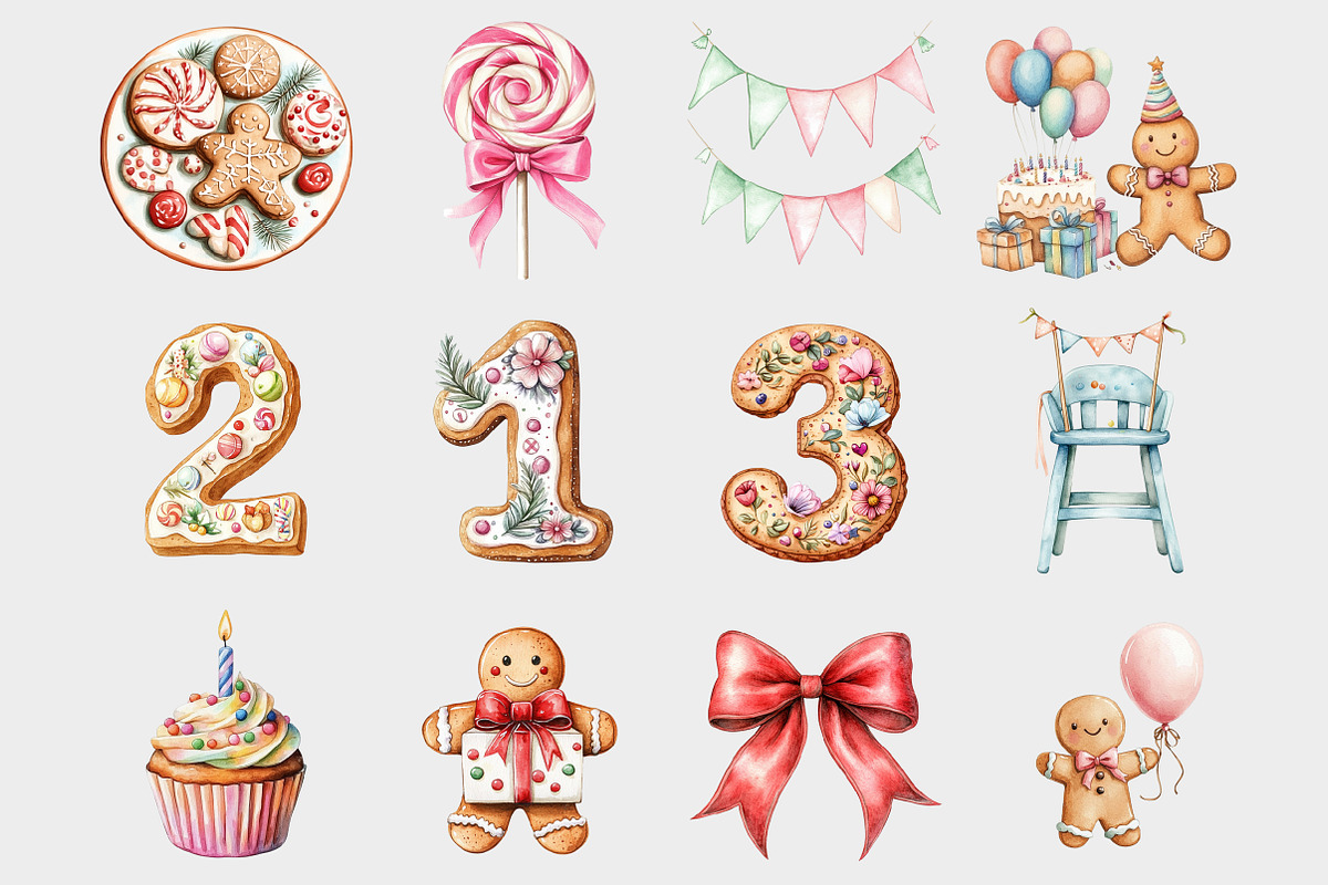 Gingerbread Birthday Clipart, a Seasonal Illustration by Design Market (Photo 3 of 5)