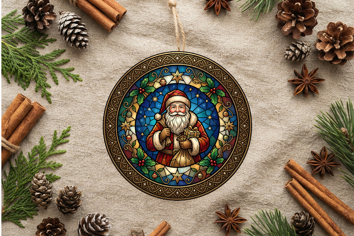 Stained Glass Santa Ornament Art, a Seasonal Illustration by CrexoraLab (Photo 2 of 3)