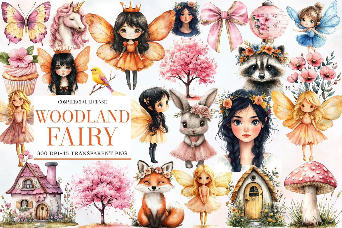 Watercolor Woodland Fairy Clipart, an Illustration by Designworld (Photo 1 of 6)