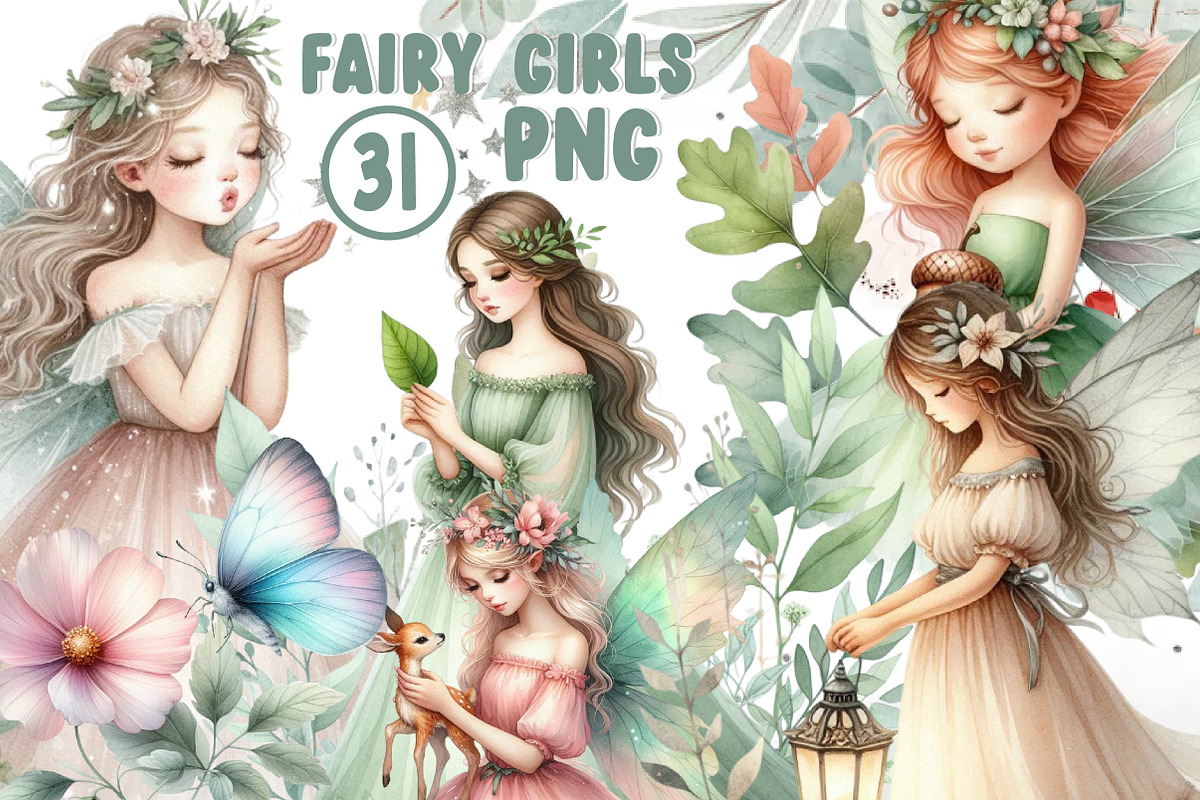 Fairy Girls Forest Animals Clipart, an Illustration by CreationArt (Photo 1 of 5)