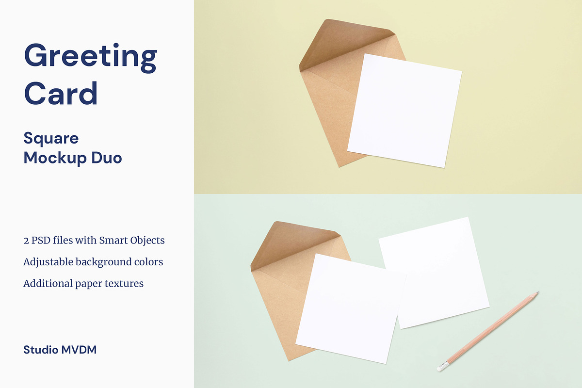 Greeting Card Square Mockup Duo, a Print Template by Studio MVDM (Photo 1 of 8)