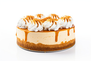 Pumpkin cheesecake with whipped cream on white background, a Food & Drink Photo by AlyaAnd