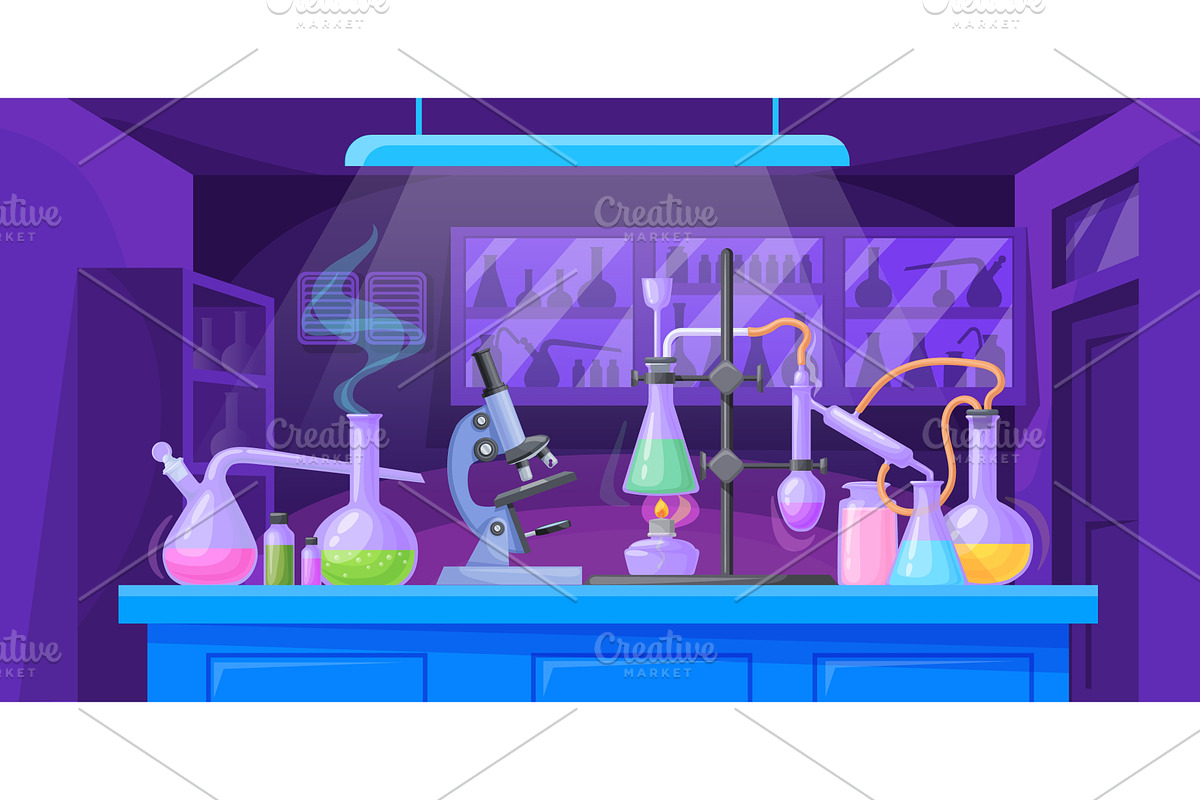 Chemical lab table. Chemistry night, an Illustration by Stock-Smart-Start