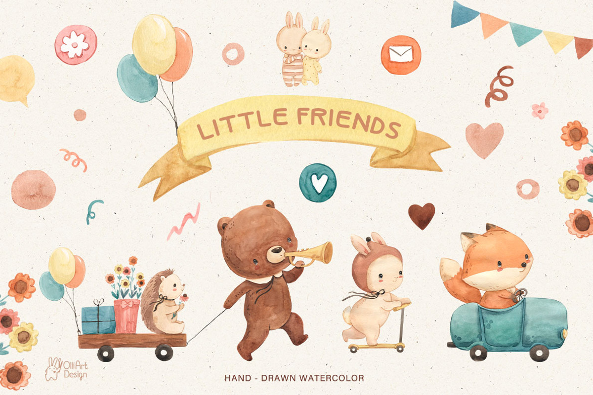 LITTLE FRIENDS Watercolor clipart, an Animal Illustration by OlliArtDesign (Photo 1 of 6)