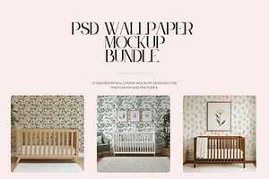 12 PSD Kids Room Wallpaper Mockups, a Household Mockup by ItsFreakinMockups