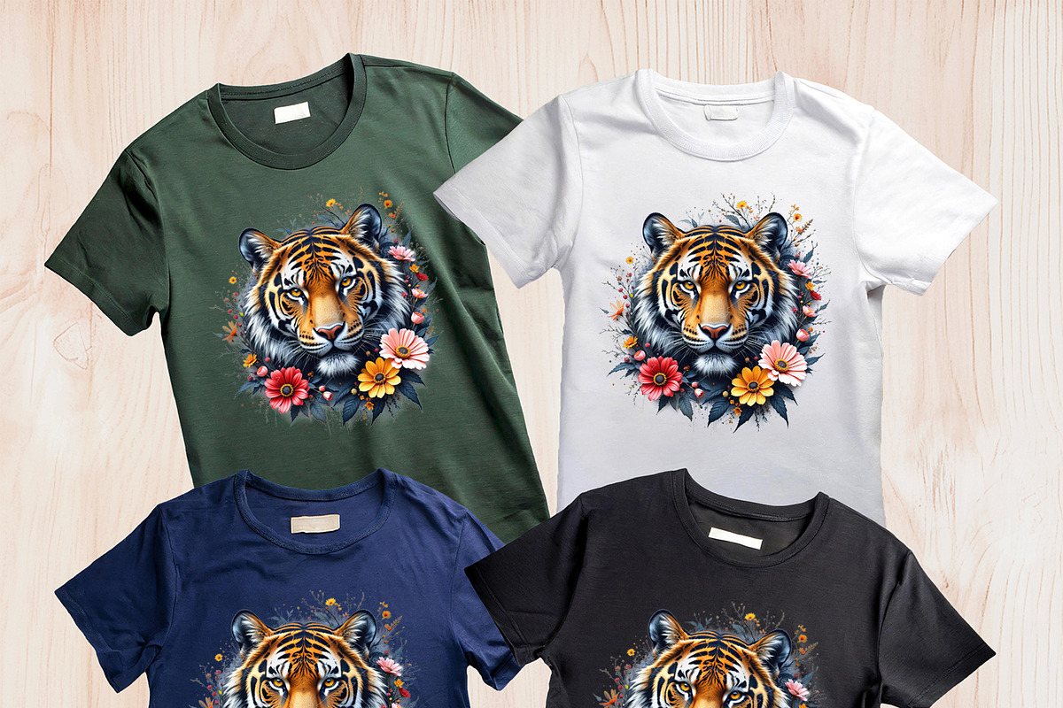 Tiger's head and colorful flowers., an Animal Illustration by yod67 (Photo 4 of 9)