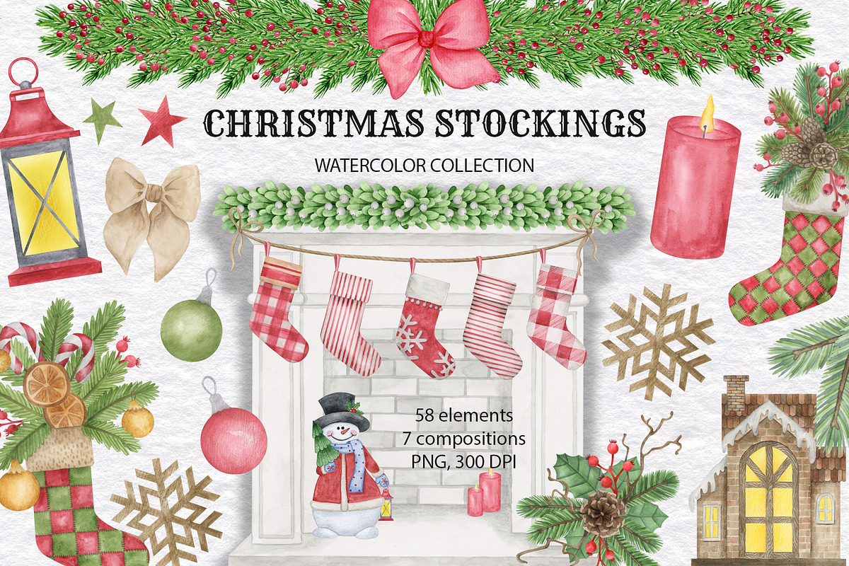 Christmas Stockings Clipart, a Decorative Illustration by KathrineWatercolor (Photo 1 of 4)