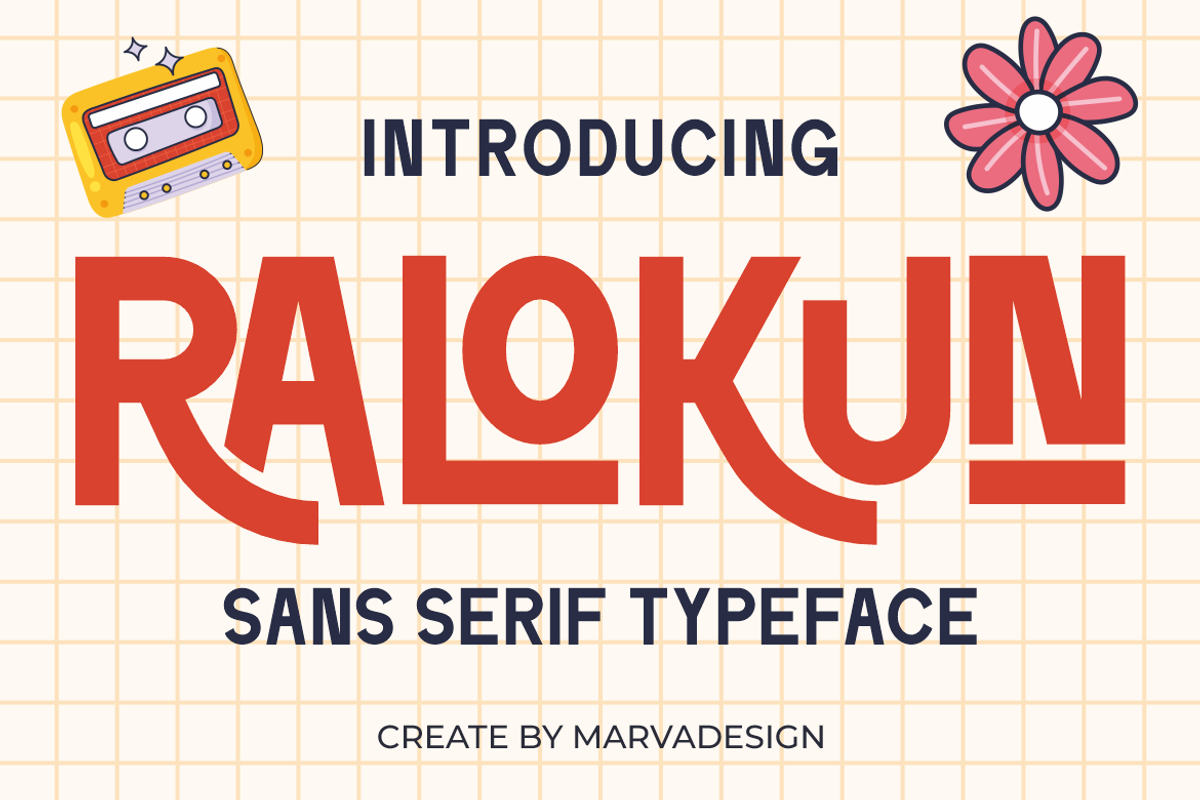 Ralokun - Retro Sans Serif Font, a Sans Serif Font by Marvadesign (Photo 1 of 7)