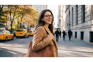 Smiling Woman Walking, a Person Photo by CREATIVEDEF