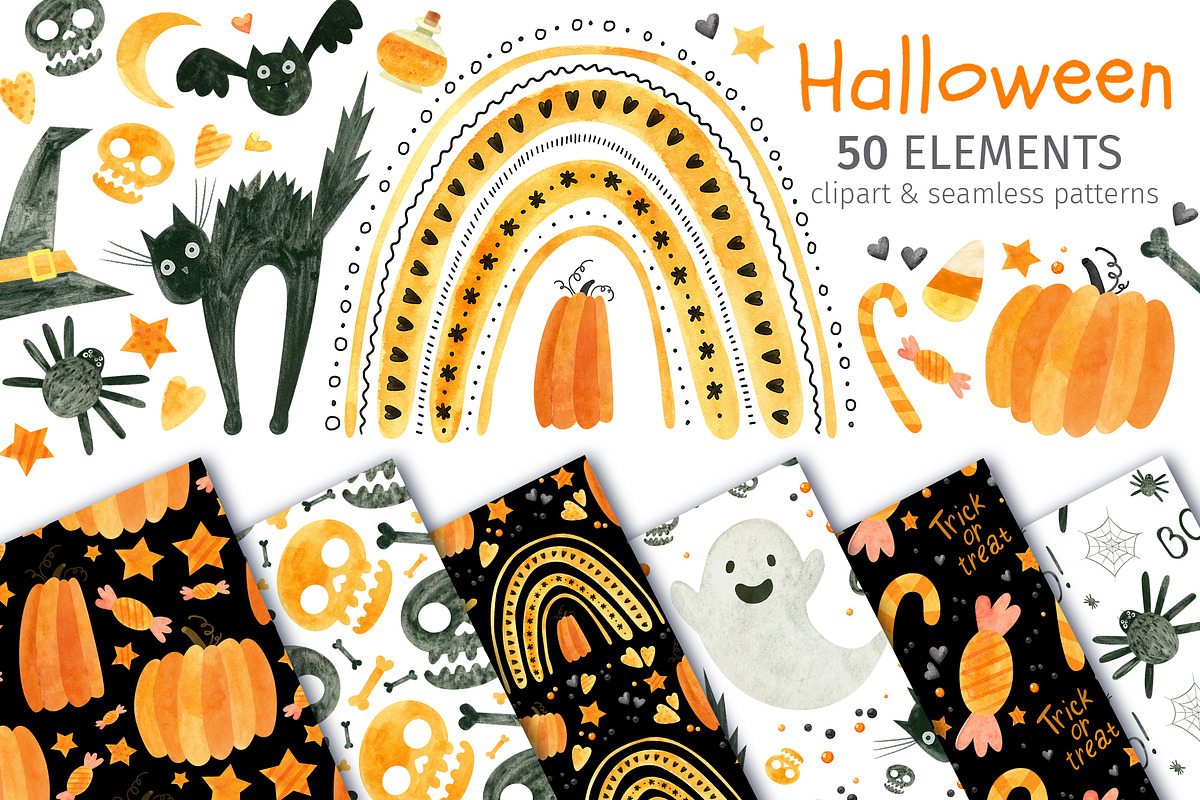 Orange Halloween Clipart & Patterns, an Object Graphic by Valin Malin (Photo 1 of 14)