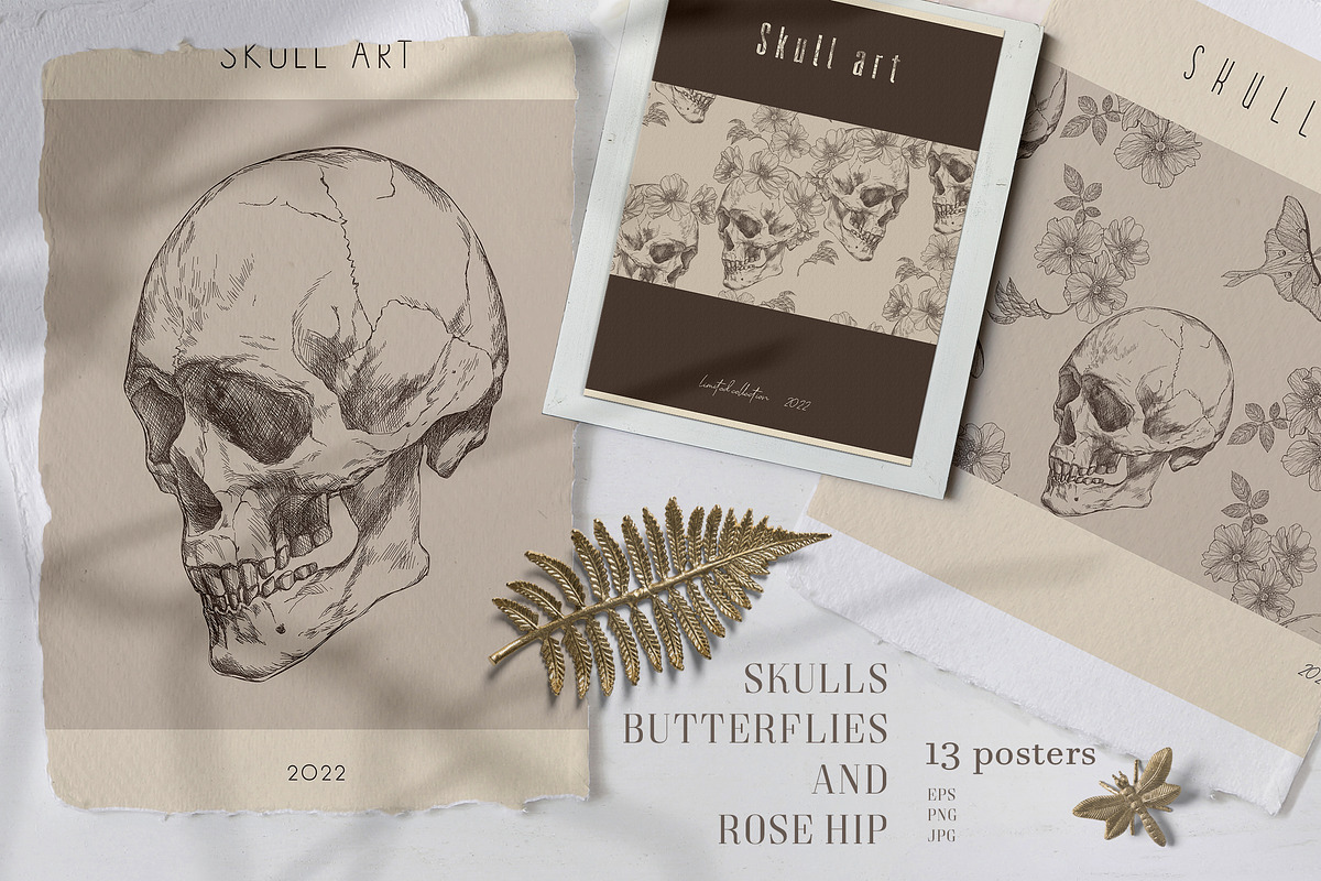 SKULLS, BUTTERFLIES AND ROSE HIP, a Texture Illustration by LanaDzi (Photo 10 of 12)