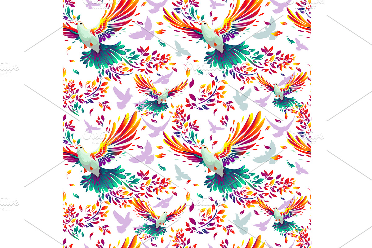 The colorful bird of peace, the dove, an Animal Illustration by Nenahliadava Design