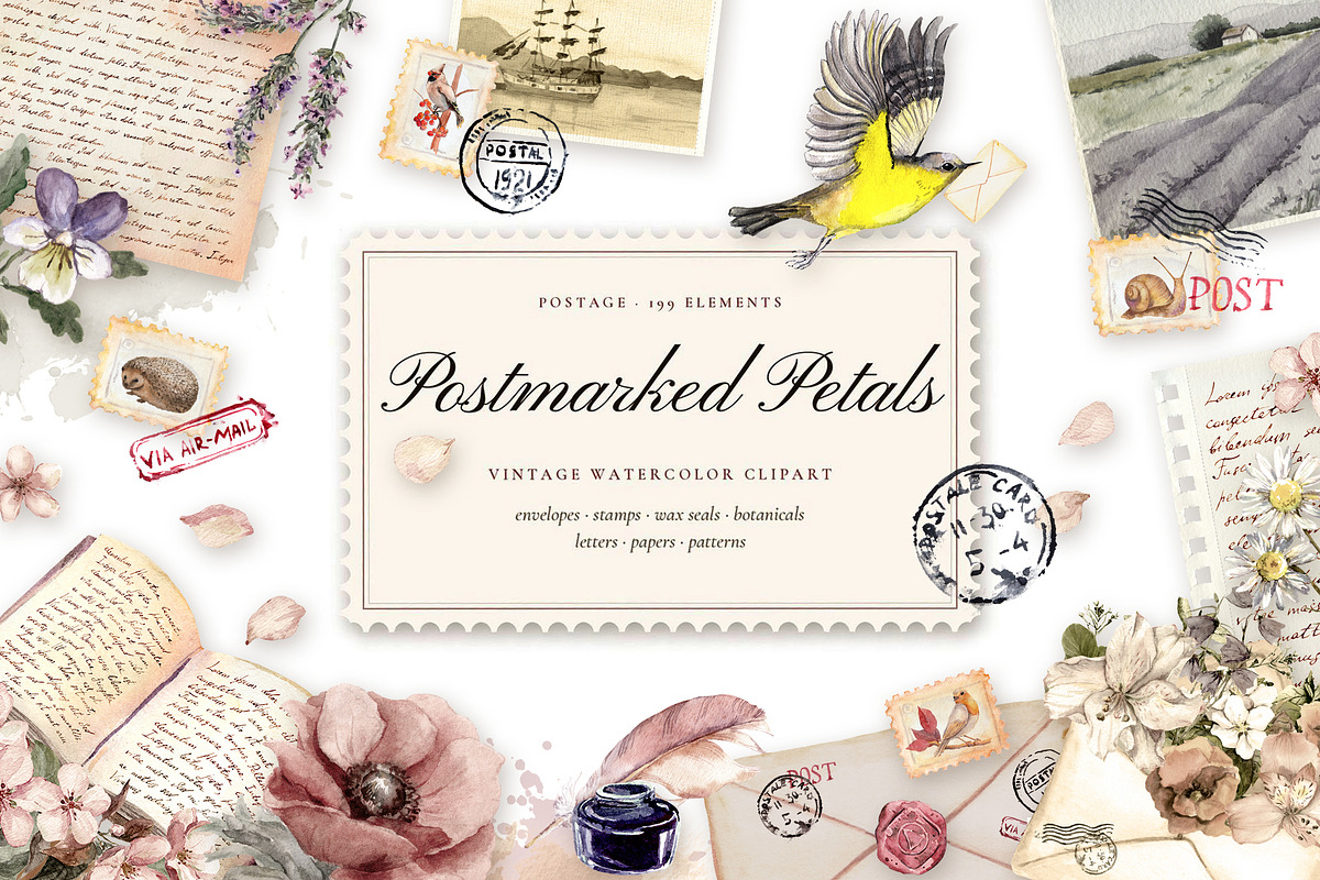 Vintage Postage Stamps & Envelopes, an Object Illustration by Where summer is (Photo 1 of 16)