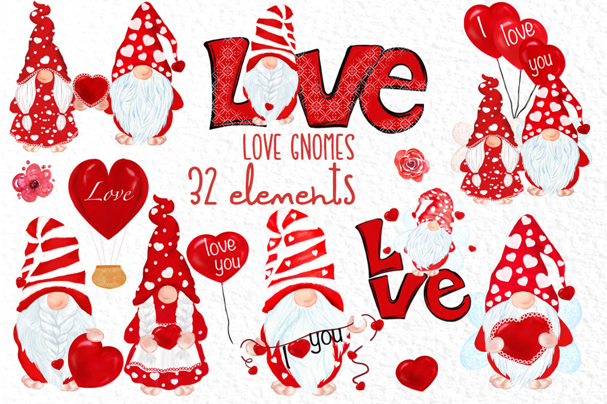 Valentine Gnomes clipart Love, an Illustration by vivastarkids (Photo 1 of 7)