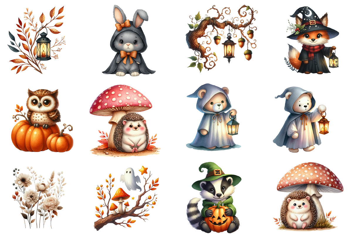 Halloween Clipart Cute Forest Animal, an Illustration by Designworld (Photo 3 of 6)