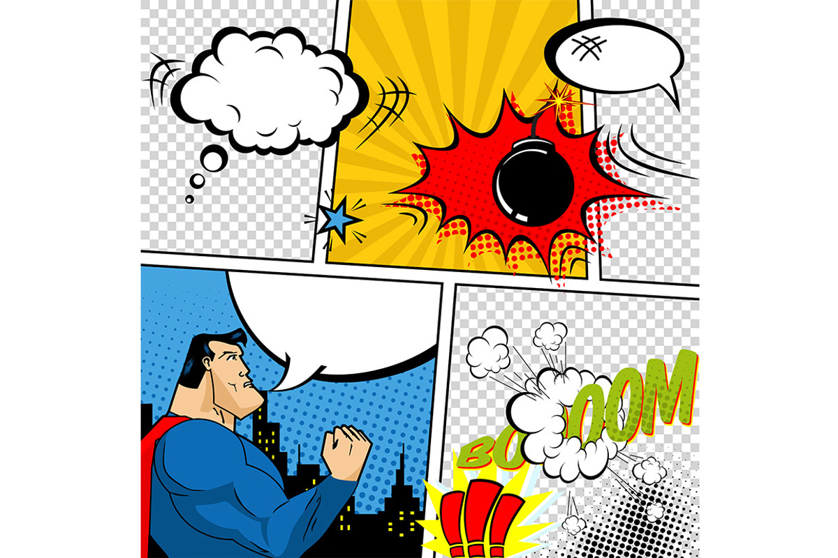 Vector Retro Comic Book Template, a Work Illustration by Things for ...
