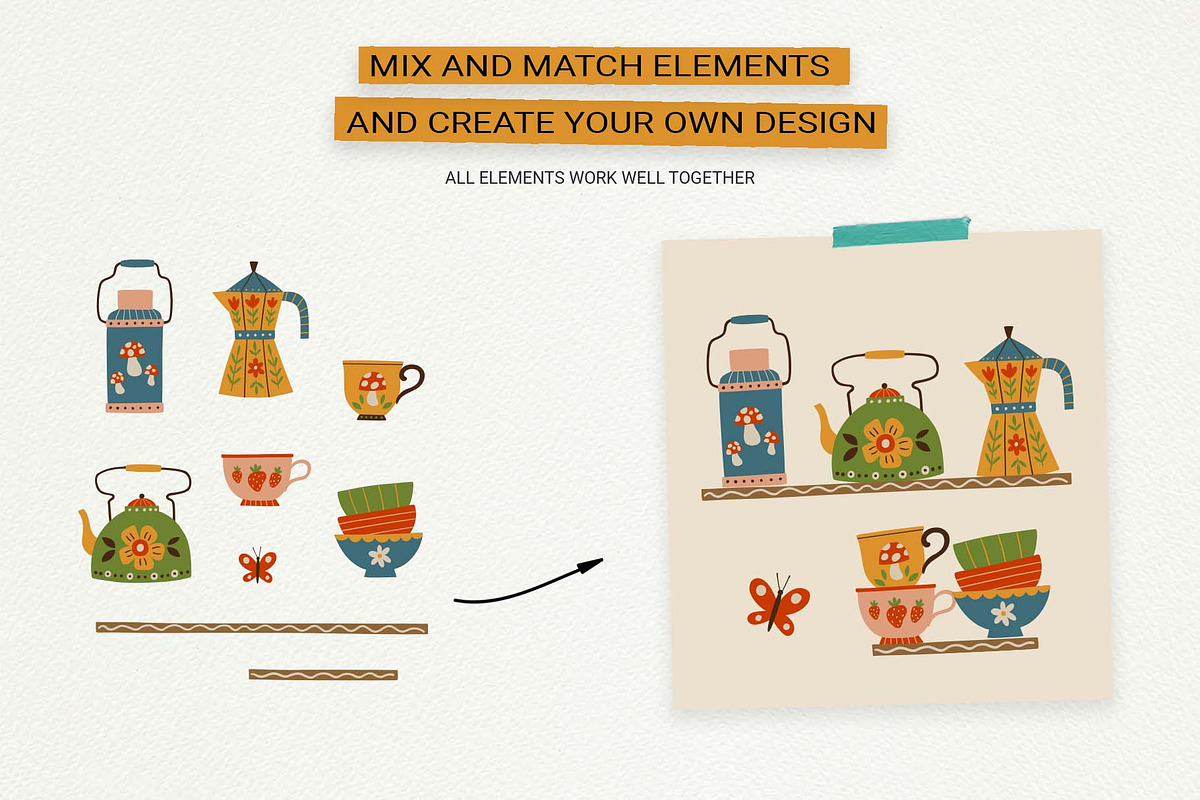 Retro Kitchen Tea & Coffee Clipart, a Food Illustration by Irina Ostapenko (Photo 8 of 9)