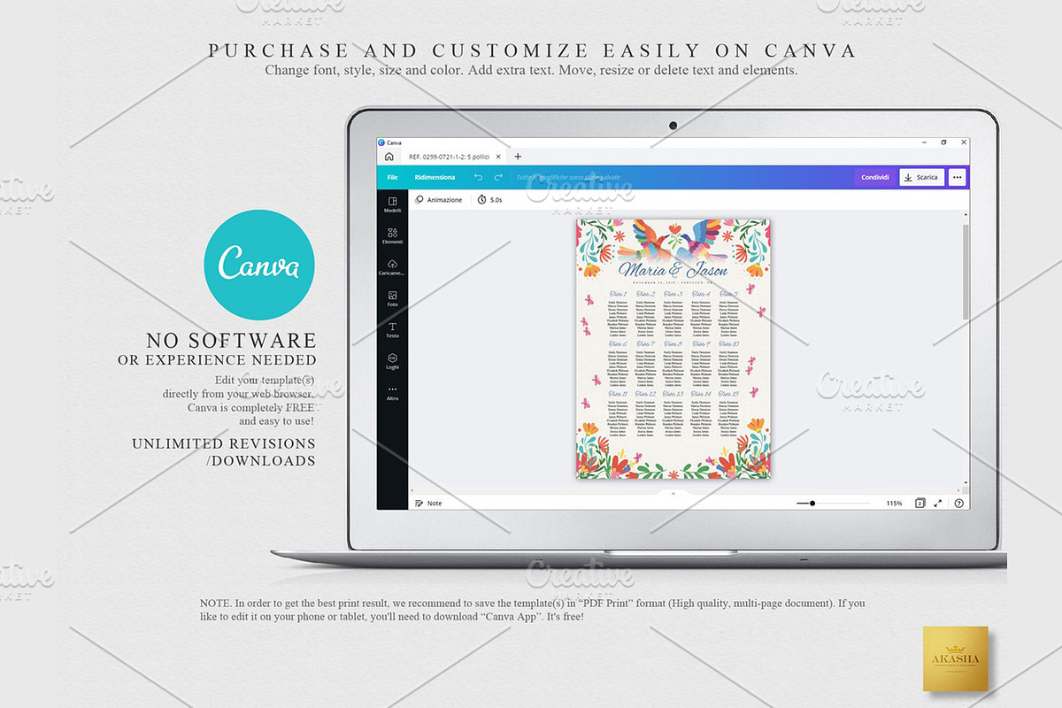 Mexican Seating Chart | CANVA, a Stationery Template by Creative Market (Photo 2 of 5)