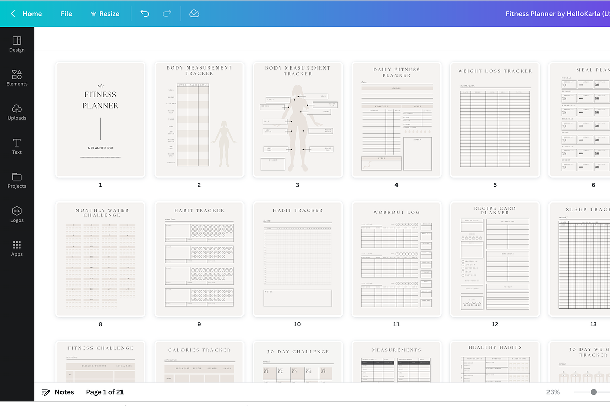 Fitness Planner Canva Template, a Presentation Template by HelloKarla (Photo 6 of 6)