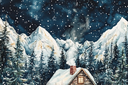 Vintage Snow-covered Mountain Cabin, a Background Graphic by Printable Treasure (Thumbnail 5 of 8)