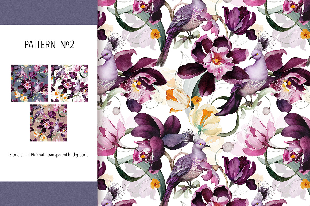 Purple floral pattern, orchids, a Pattern Graphic by Lisima (Photo 8 of 15)