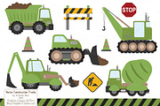 Avocado Vector Construction Trucks, an Illustration by Amanda Ilkov (Thumbnail 1 of 2)
