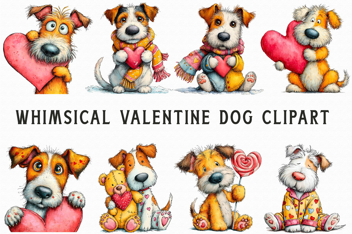 Whimsical Valentine Dog Clipart, an Illustration by Libby Wishes (Photo 3 of 6)