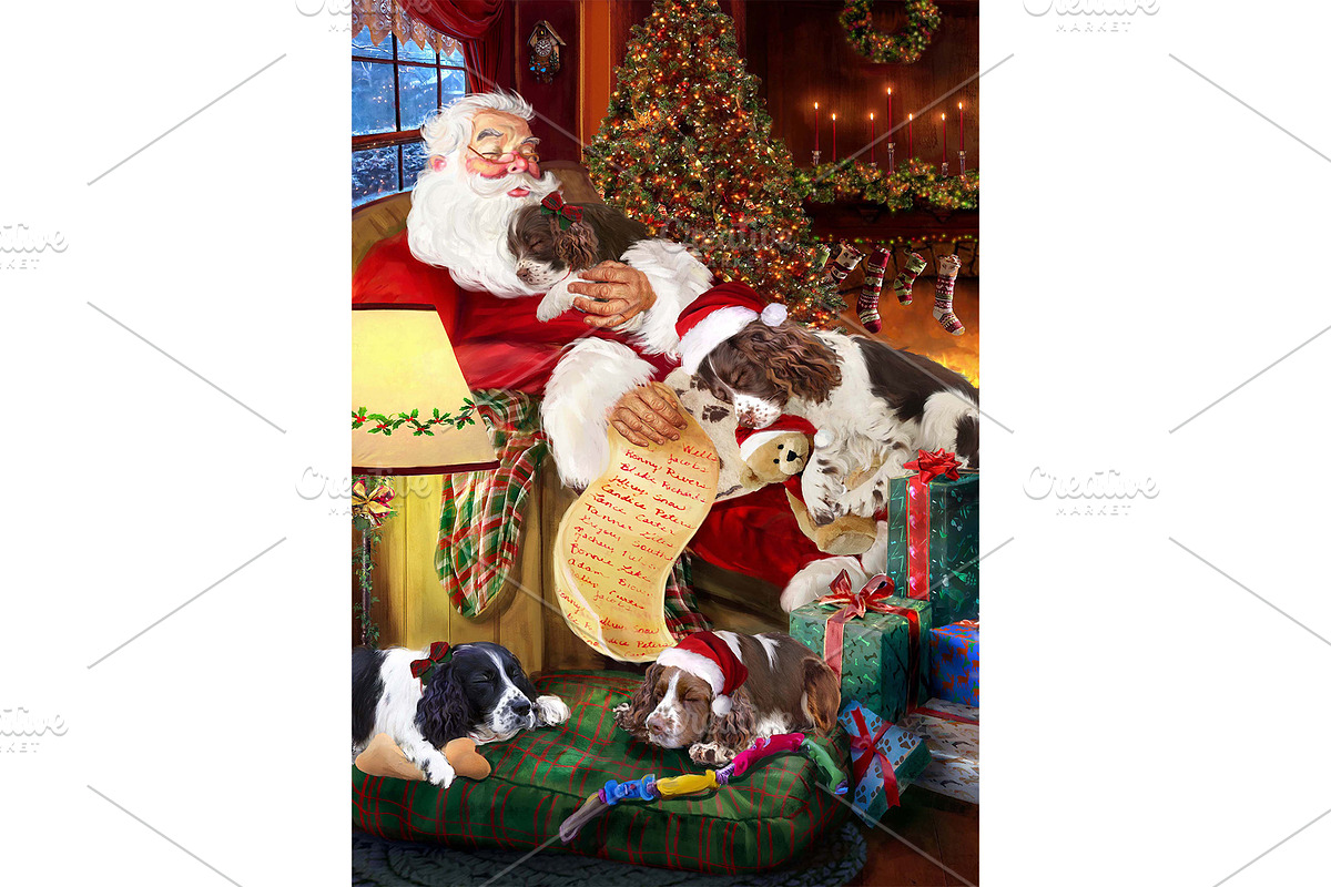 English Springer Spaniel Xmas Art, an Animal Illustration by Art Paradise Studios (Photo 1 of 3)